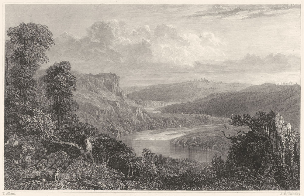 DEVON. The river Tamar, from the Morwell Rocks 1829 old antique print picture